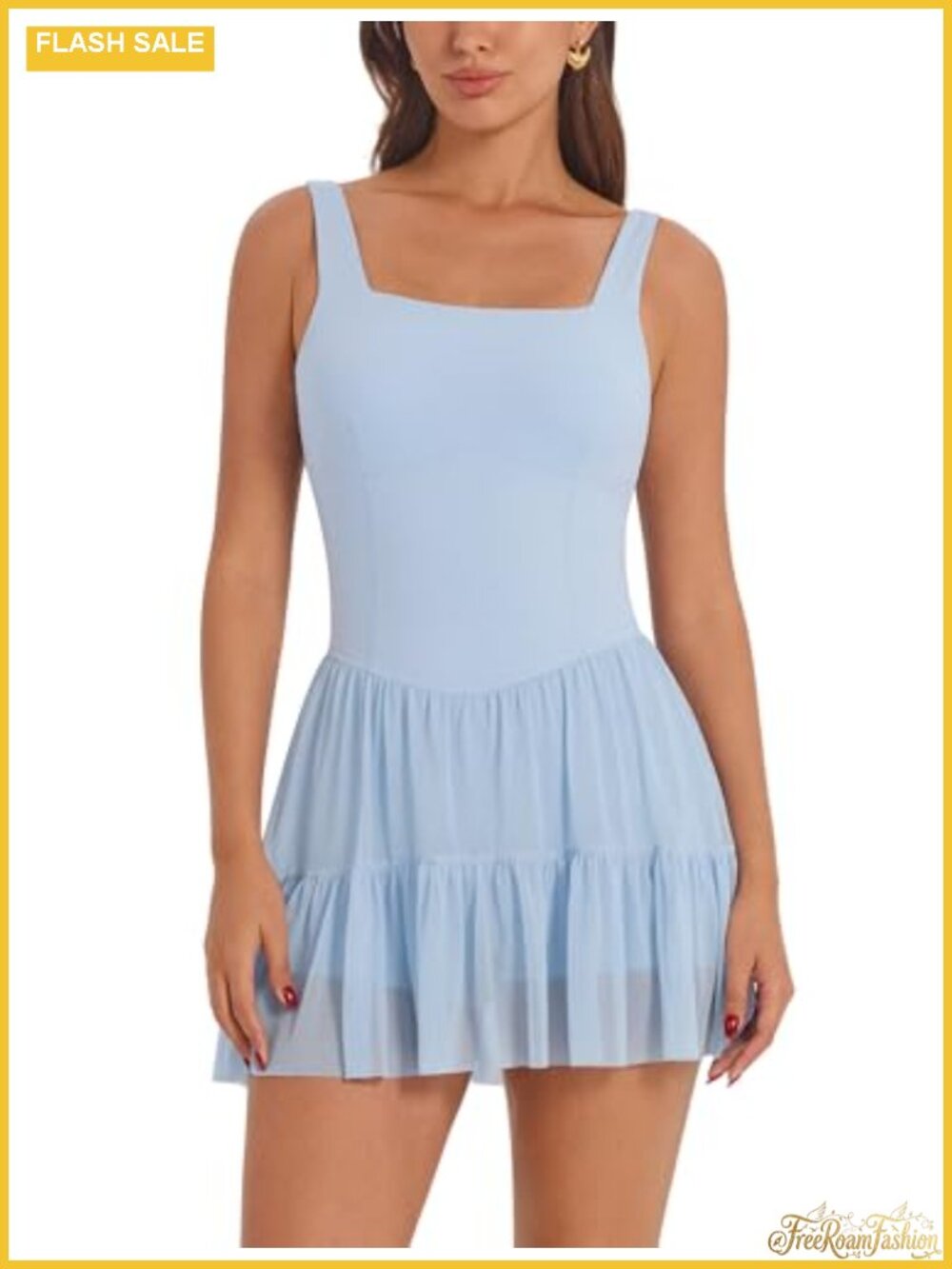 Women's Tennis Golf Dress with Shorts & Pocket Square Neck Sleeveless Mini